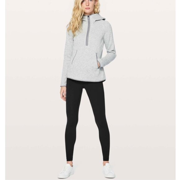Lululemon Fleece & Thank You Hooded 1/4 Zip Heathered White / Battleship Size 10 - Picture 11 of 16